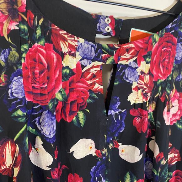 ModCloth Flaunts & Needs Dark Floral Rose Chiffon Keyhole Midi Dress Plus Sz 2X - Picture 6 of 14